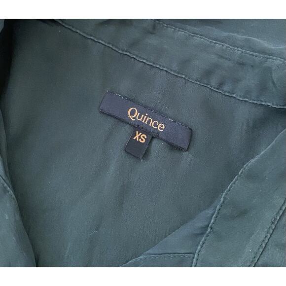 Quince Washable Stretch Silk Short Sleeve Blouse Button Up Women XS Forest Green - Picture 4 of 9